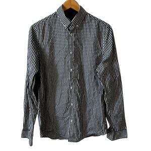 H&M Mens Check Long Sleeve Button Down Shirt Blue White Size Small Career Office